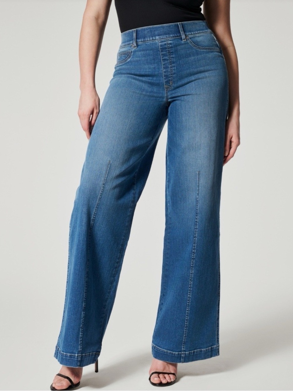 Spanx EveryWear Seamed-Front Wide Leg Jeans Vintage Indigo Size Large